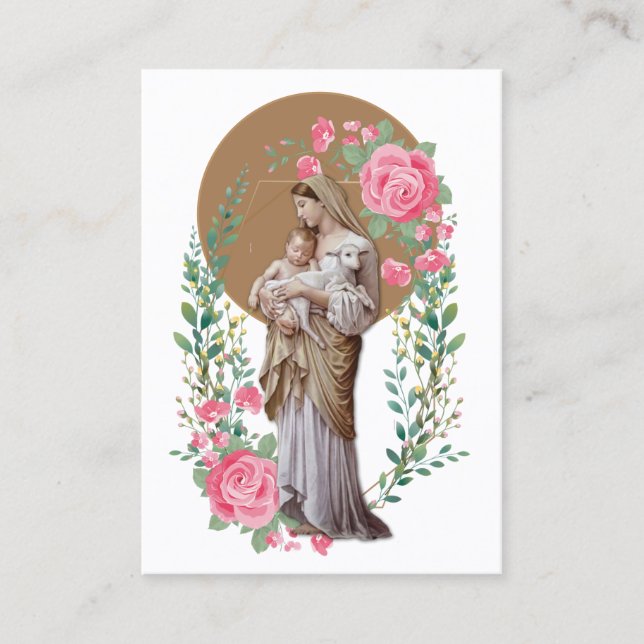 Religious Blessed Virgin Mary Jesus Lamb Rose Business Card (Front)