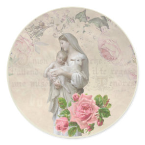 Religious Blessed Virgin Mary Jesus Lamb Roses Classic Round Sticker