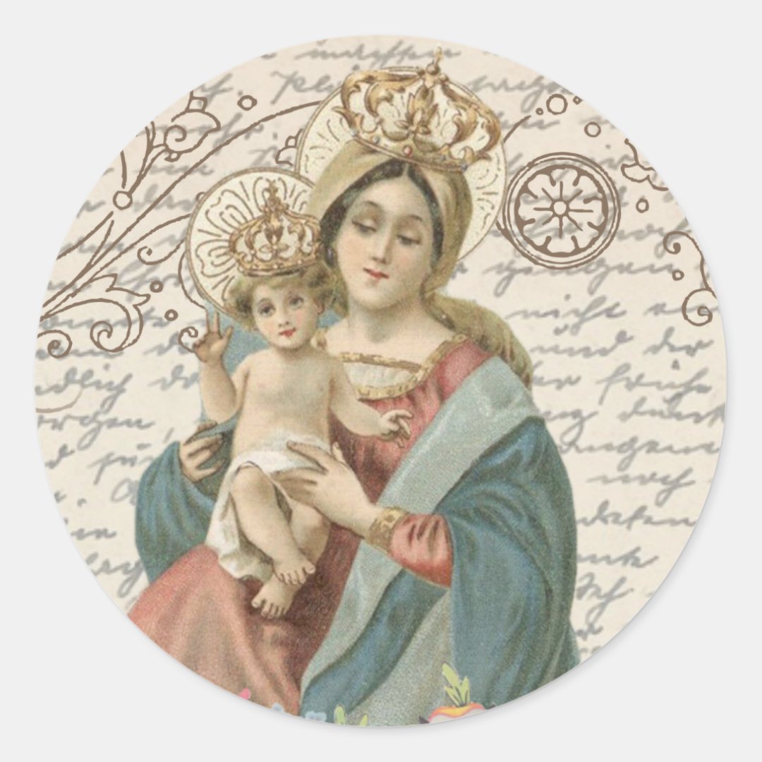 Religious Blessed Virgin Mary Jesus Vintage Classic Round Sticker | Zazzle