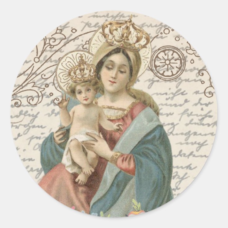 Religious Blessed Virgin Mary Jesus Vintage Classic Round Sticker 