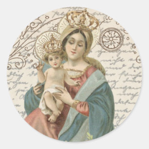 Religious Blessed Virgin Mary Jesus Vintage Classic Round Sticker