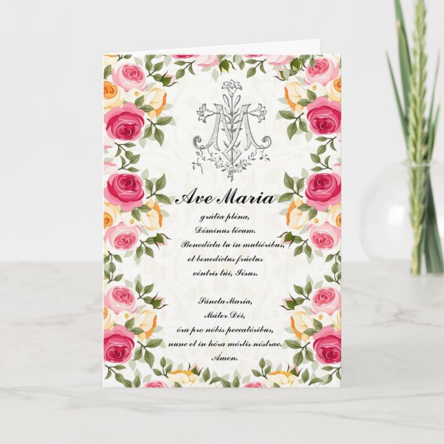 Religious Blessed Virgin Mary Pink Roses Card (Front)