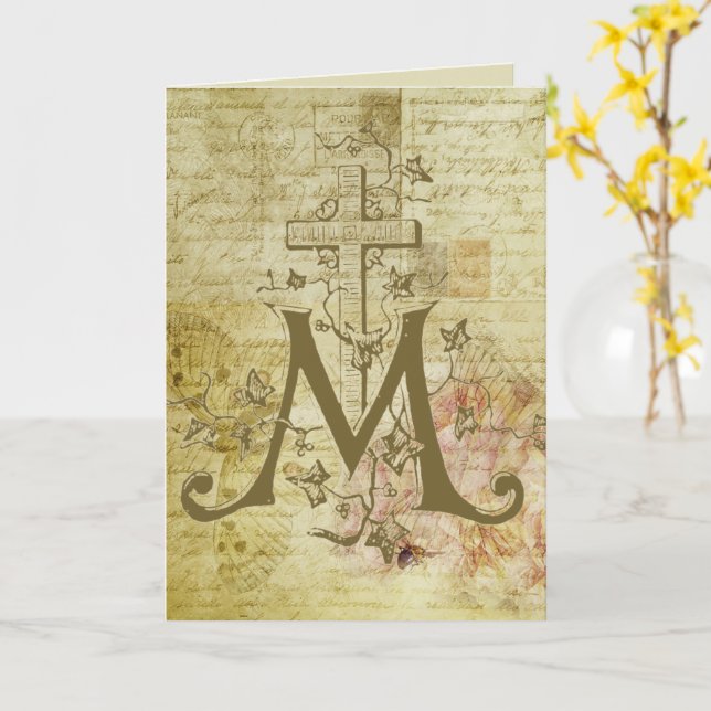 Religious Blessed Virgin Mary Symbol Vintage Card (Yellow Flower)