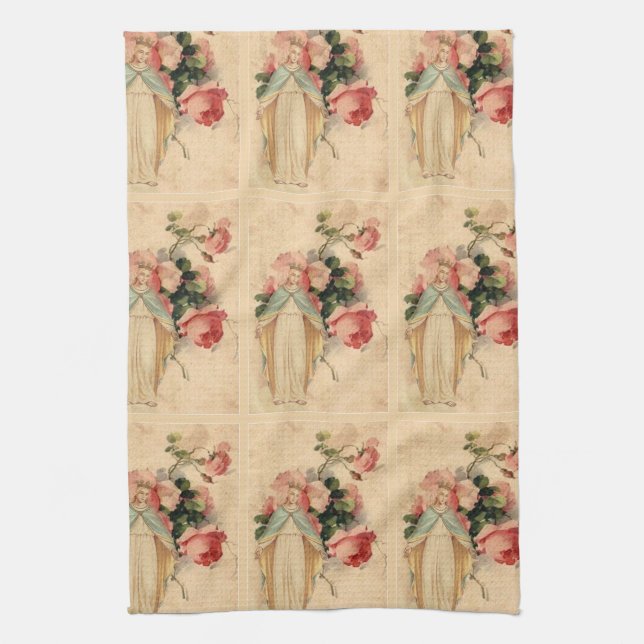 Religious Blessed Virgin Mother Mary Roses Kitchen Towel (Vertical)