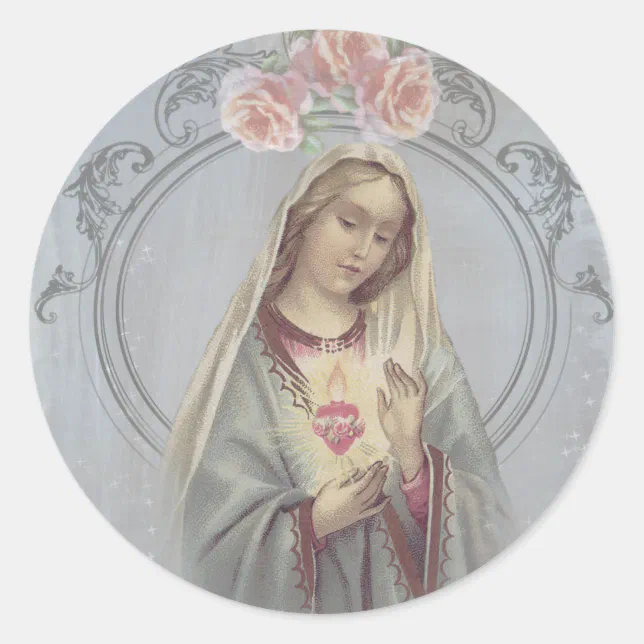 Religious Blessed Virgin Mother Mary Vintage Classic Round Sticker | Zazzle
