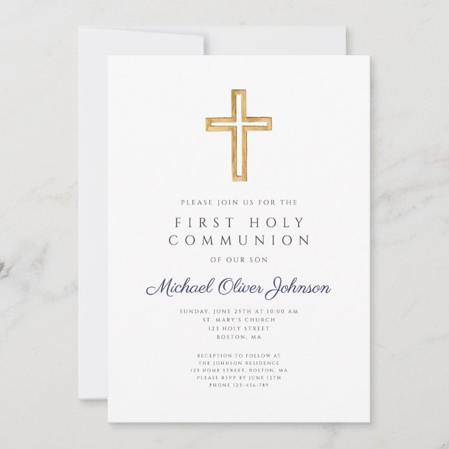 Religious Blue Boy First Communion Invitation (Front)
