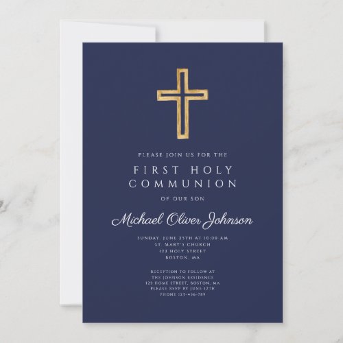 Religious Blue Boy First Communion Invitation