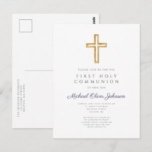 Religious Blue Boy First Communion Invitation Postcard