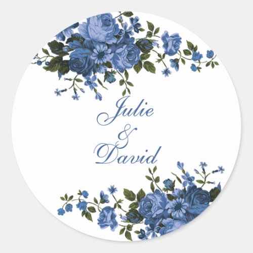 Religious Blue Roses Floral Elegant Classic Round  Classic Round Sticker