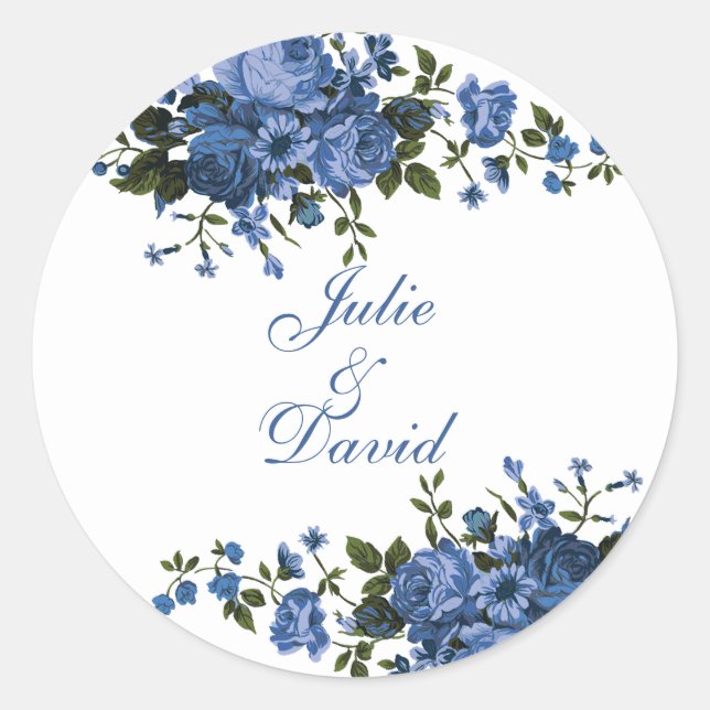 Religious Blue Roses Floral Elegant Classic Round  Sticker (Front)