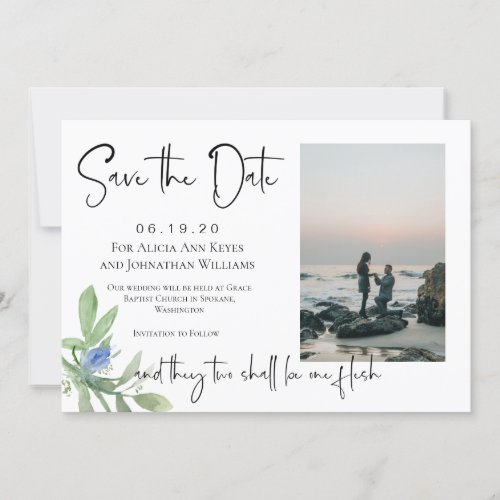 Religious Blue Watercolor Save the Date Photo Card