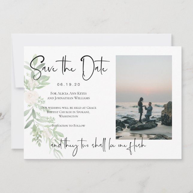Religious Blush Floral Save the Date Photo Card (Front)