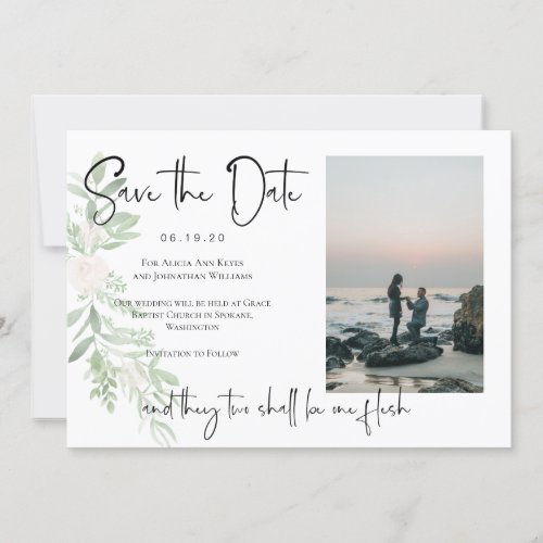 Religious Blush Floral Save the Date Photo Card