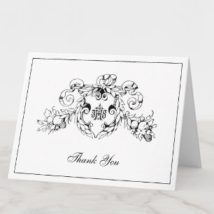Religious Catholic Black & White Jesus Letterpress Thank You Card