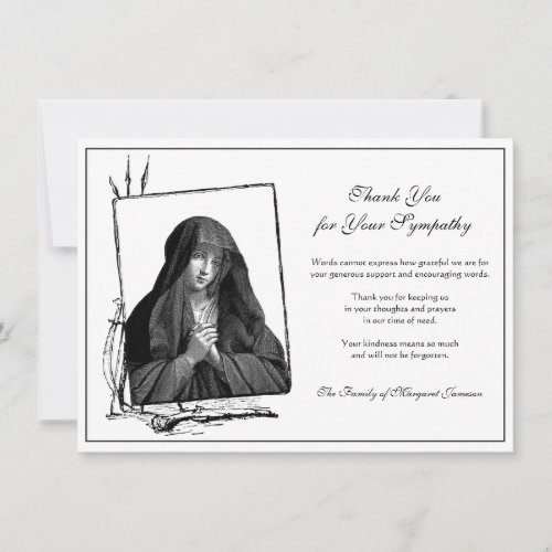 Religious Catholic Blessed Virgin Mary Condolence Thank You Card