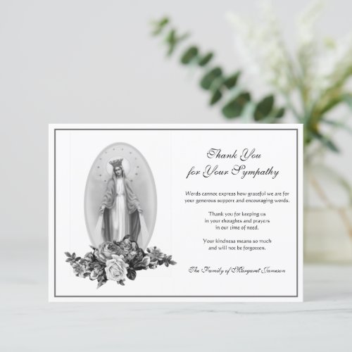 Religious Catholic Blessed Virgin Mary  Condolence Thank You Card