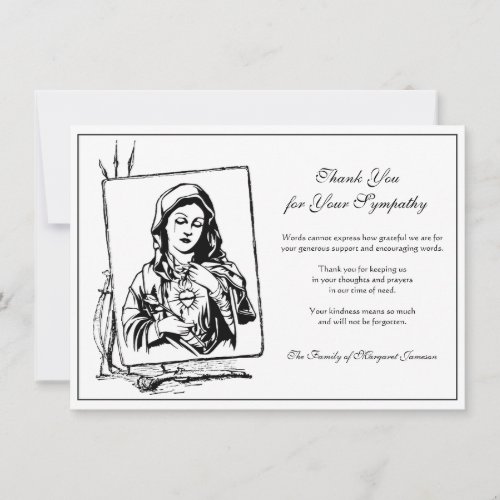 Religious Catholic Blessed Virgin Mary Condolence Thank You Card