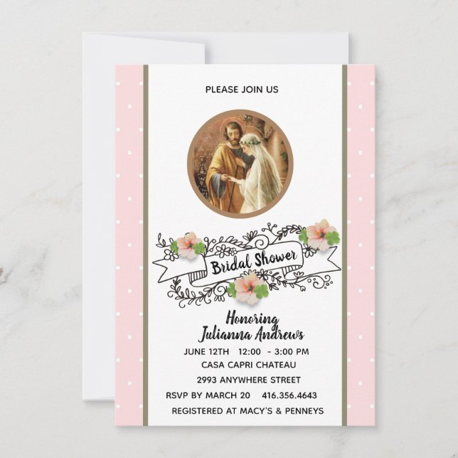 Religious Catholic Bridal Shower Mary Joseph Invitation (Front)