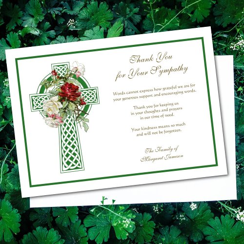 Religious Catholic Celtic Cross Roses Condolence  Thank You Card