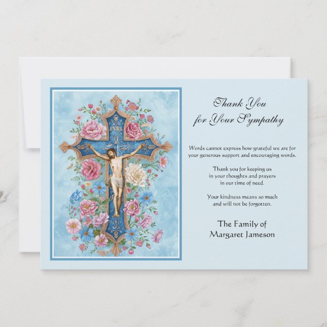Religious Catholic Condolence Jesus Funeral Thank You Card (Front)