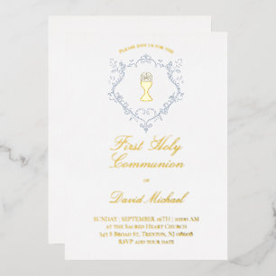 religious Catholic First Holy Communion Foil Invitation