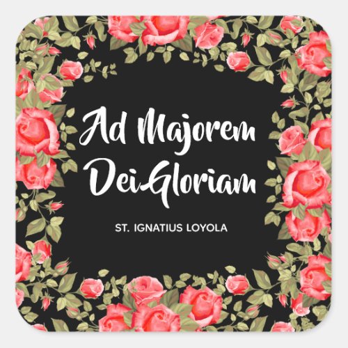 Religious Catholic Floral St Ignatius Quote Square Sticker