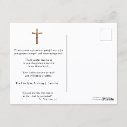 Religious Catholic Funeral Condolence Thank You Postcard | Zazzle