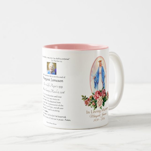 Religious Catholic Funeral Memorial Two-Tone Coffee Mug (Front Right)