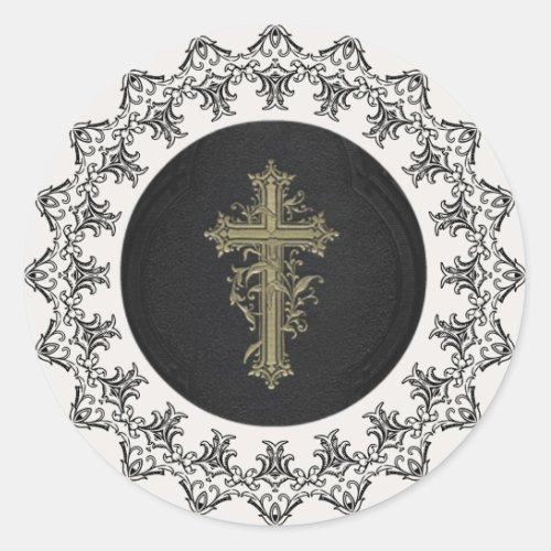 Religious Catholic Gold Cross Classic Round Sticker