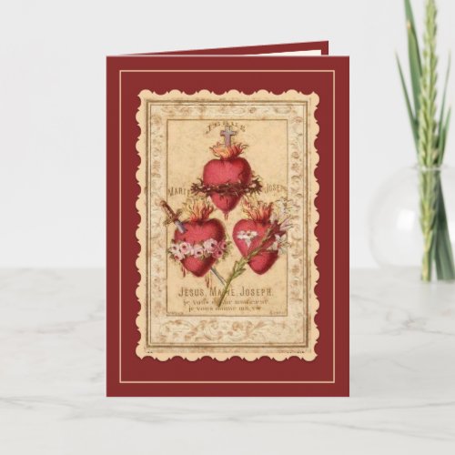 Religious Catholic Hearts of Jesus Mary Joseph Card