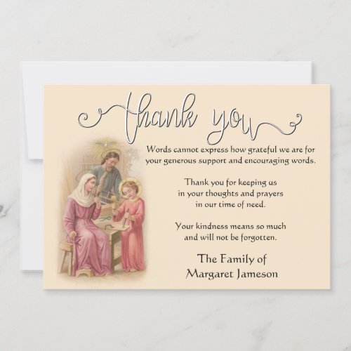 Religious Catholic Holy Family Thanks Condolence Thank You Card