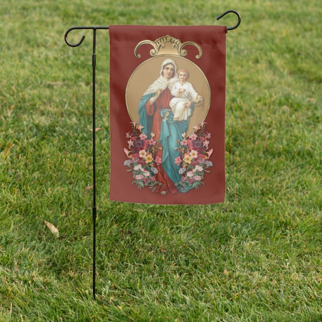 Religious Catholic Holy Rosary Mary Jesus Garden Flag (In SItu)