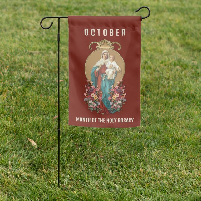 Religious Catholic Holy Rosary Mary Jesus Garden Flag (In SItu)