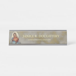 Religious Catholic Immaculate Heart Virgin Mary Desk Name Plate