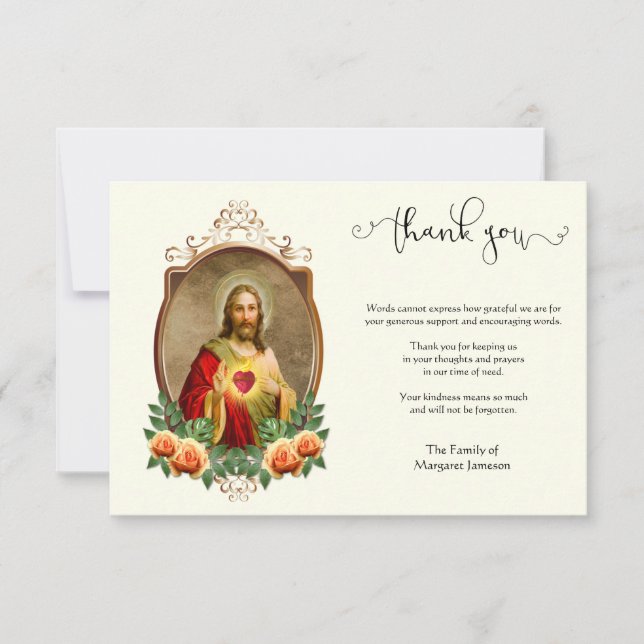 Religious Catholic Jesus Condolence Thank You Card (Front)