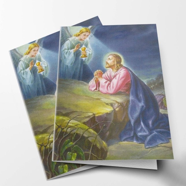 Religious Catholic Jesus Funeral Thank You Card (Jesus Christ Praying Religious Catholic Sympathy Funeral Thank You Card)