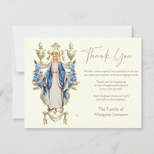 Religious Catholic Mary Funeral Memorial Service Thank You Card | Zazzle