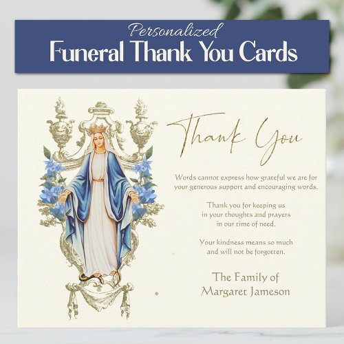 Religious Catholic Mary Funeral Memorial Service Thank You Card
