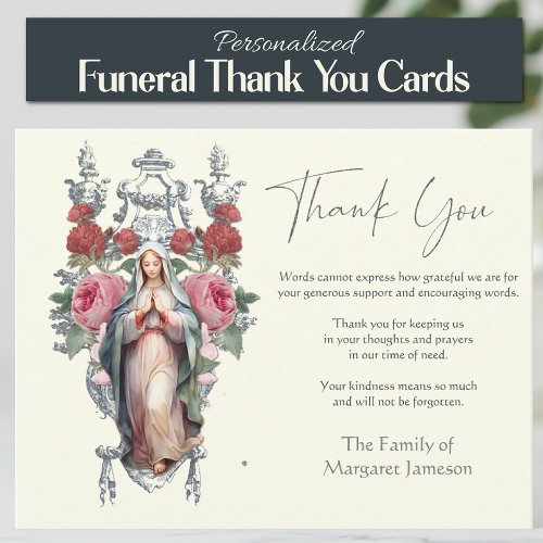 Religious Catholic Mary Funeral Memorial Service Thank You Card