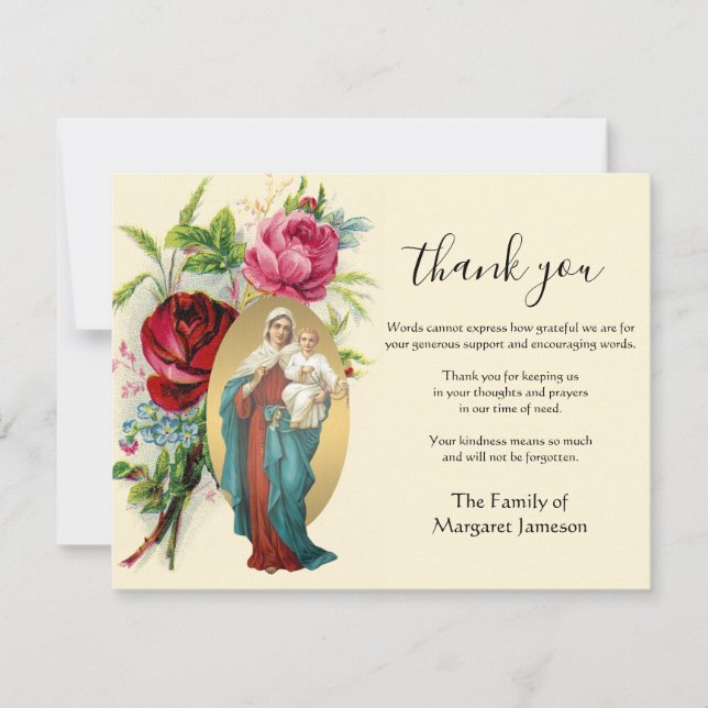 Religious Catholic Mary Jesus Condolence Thank You Card (Front)