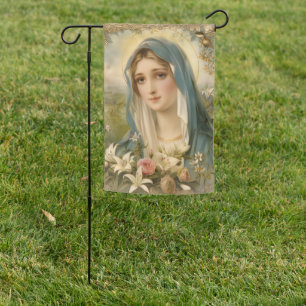Religious Catholic Mother Mary Floral Vintage Garden Flag