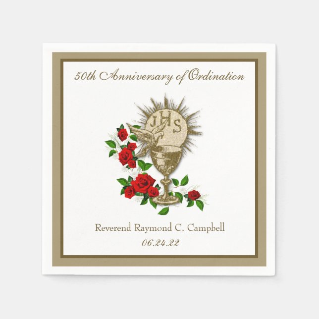 Religious Catholic Priest Anniversary Red Roses  N Napkins (Front)