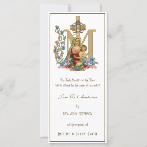 Religious Catholic Requiem Funeral Mass Offering Card