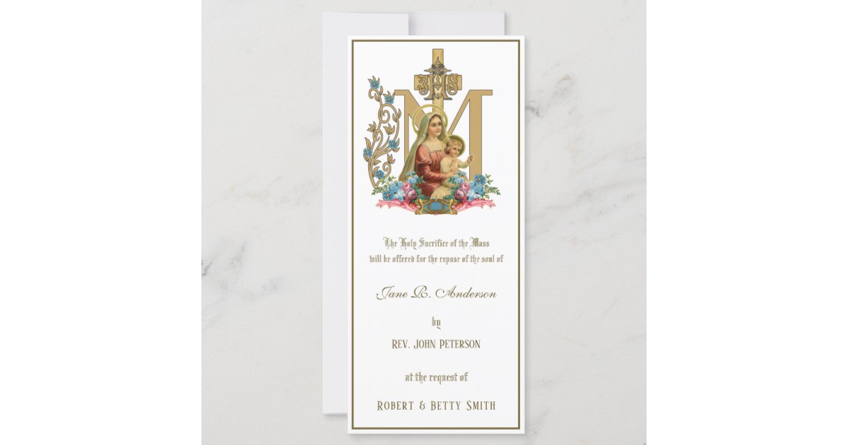 Religious Catholic Requiem Funeral Mass Offering Card