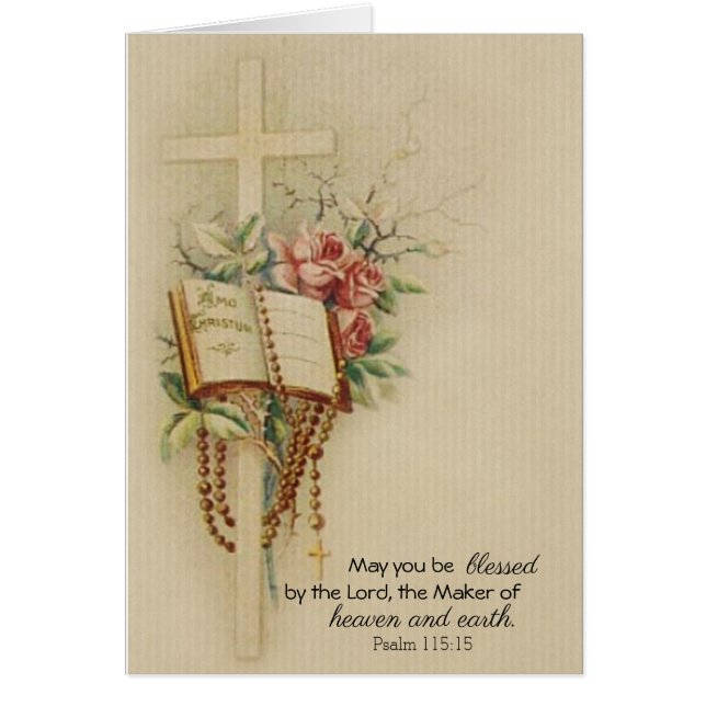 Religious Catholic Rosary Scripture Roses Vintage Cards (Front)