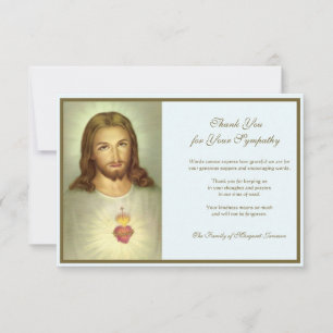 Religious Catholic Sacred Heart Jesus Condolence Thank You Card