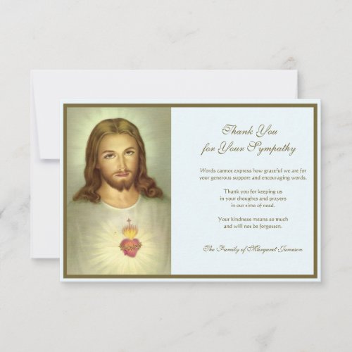 Religious Catholic Sacred Heart Jesus  Condolence Thank You Card