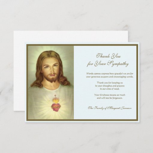 Religious Catholic Sacred Heart Jesus Condolence Thank You Card | Zazzle