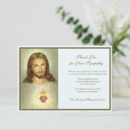 Religious Catholic Sacred Heart Jesus Condolence Thank You Card | Zazzle