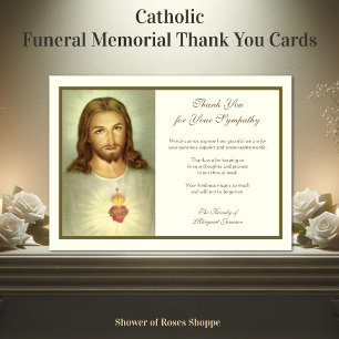 Religious Catholic Sacred Heart Jesus  Condolence  Thank You Card